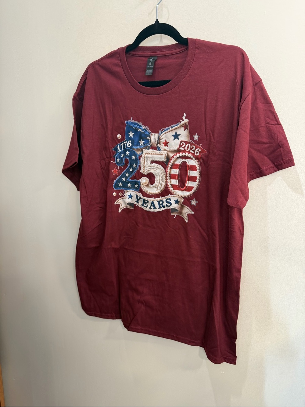 July 4 SALE - Gildan Maroon Patriotic Crew Neck Graphic T‑Shirt - Picture 2 of 4